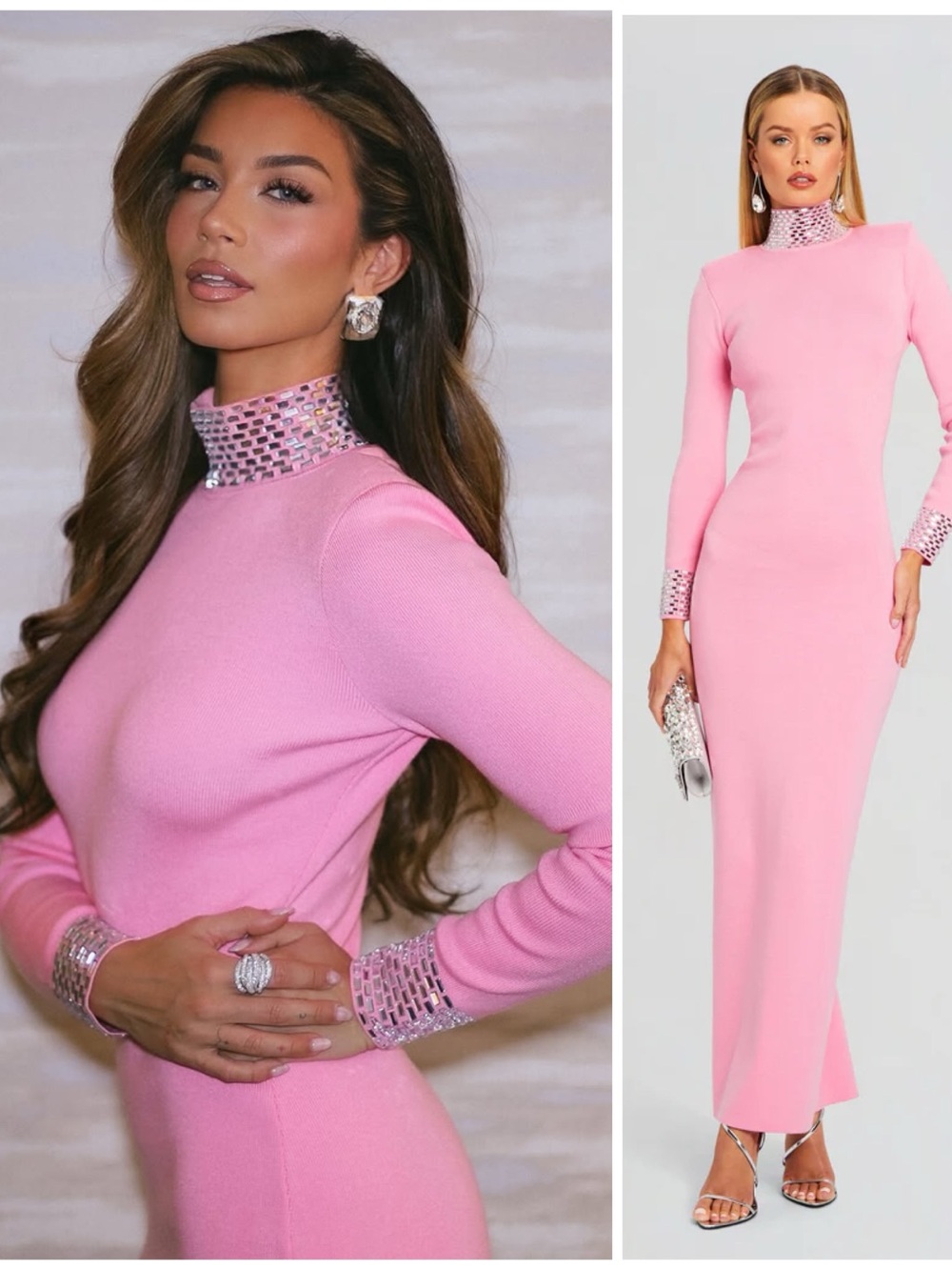 NWT Retrofete Monroe Embellished Knit Turtleneck Long Maxi Dress Peony Pink Med